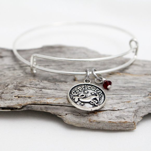 January Capricorn Adjustable Charm Bangle - Handmade Zodiac Bracelet - Picture 3 of 10